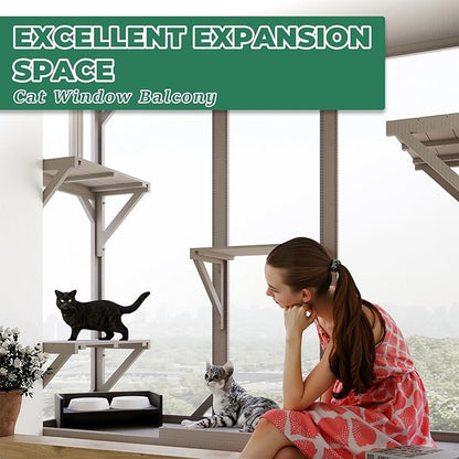 Large Window Catio Cat Window Box, Expandable Cat Catio for Indoor Cats, Outdoor Enclosure with 4 Platforms, 3 Doors for Sunbathing, Napping, Overlooking, All Weather Use