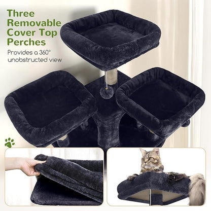 Globlazer Cat Trees and Towers for Multiple Adult Cats, 82-inch XXL Tall Cat Tree Tower for Indoor Cats with Scratching Post, 3 Perches, 2 Condos, 2 Hanging Baskets, F82, Dark Grey