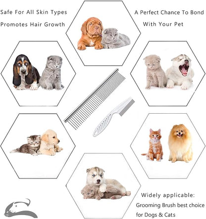 Steel Comb for Dog Grooming,Metal Dog Comb,Metal Combs for Dogs & Cats & Small Dog Grooming,Sorxine Pet Comb for Removing Matted Fur, Knots & Tangles,Shedding (Silver+White)