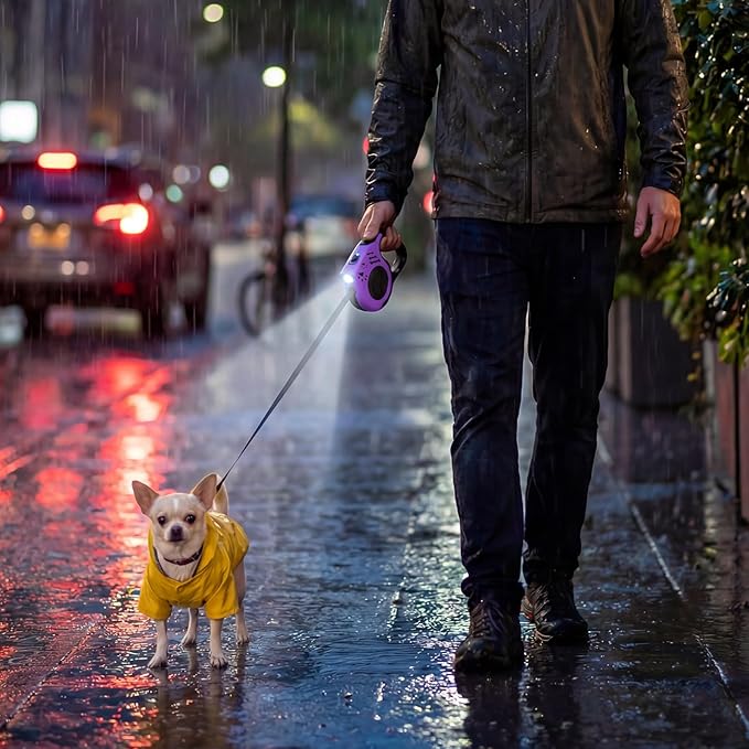 Retractable Dog Leash with USB Rechargeable Flashlight for Night Walks, 16FT Automatic Telescopic Tractor Dog Leash for Small and Medium Dogs, Purple