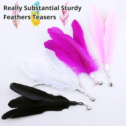 Cat Toy Refill, 8 Pack Large Feather Toy with Bell for Cat Wand Toy Accessories Cat Toy Attachment Replacements, 7.87” Realistic Size Feather Toy for Bored Indoor Adult Cat Play Exercise