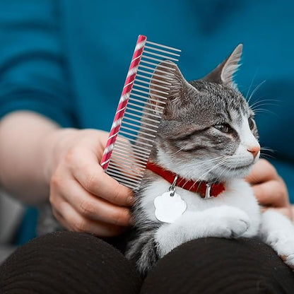 UEETEK Stainless Steel Pet Shedding Comb for Dogs Cats Grooming Tool with Different Spaced Teeth 6.29 Inch Fur Removal Trimming Comb