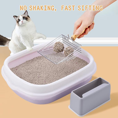 DHXYZZB Metal Cat Litter Scoop with Holder - Heavy Duty Litter Scooper & Speed Sifter with Comfortable Wood Grip - Washable Convenient Stand for Easy and Efficient Cleaning