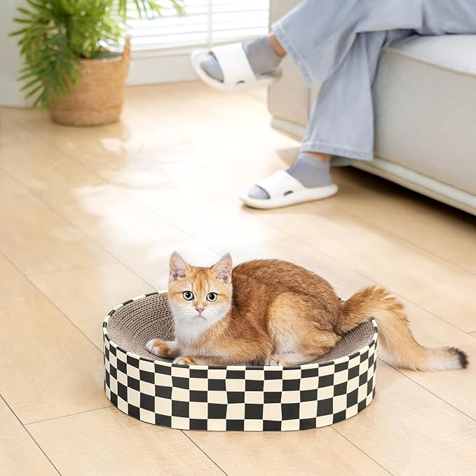 2 Pack Oval Cat Scratcher Bowl, Curved Cardboard Scratching Pad Bed for Indoor Kittens, Mess-Free Enclosed Lounge Nest, Furniture Protector, Medium