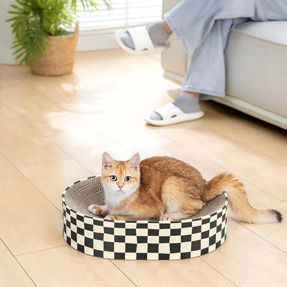 2 Pack Oval Cat Scratcher Bowl, Curved Cardboard Scratching Pad Bed for Indoor Kittens, Mess-Free Enclosed Lounge Nest, Furniture Protector, Medium