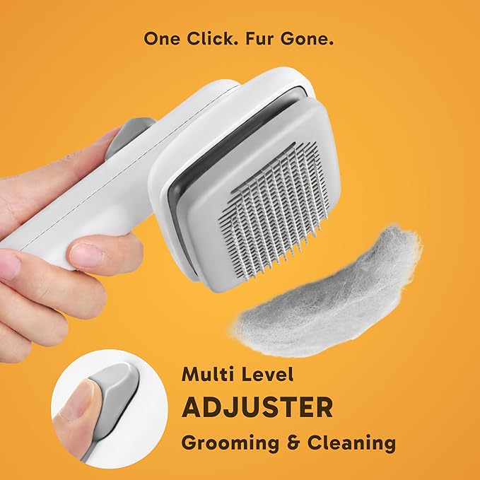 Wolfster Dog & Cat Deshedding Brush - Self Cleaning Pet Grooming Tool, Adjustable Comb, Skin-Friendly Slicker Pet Brush,For All Coat Types, Easy Grooming For Long & Short Hair Animals (White)