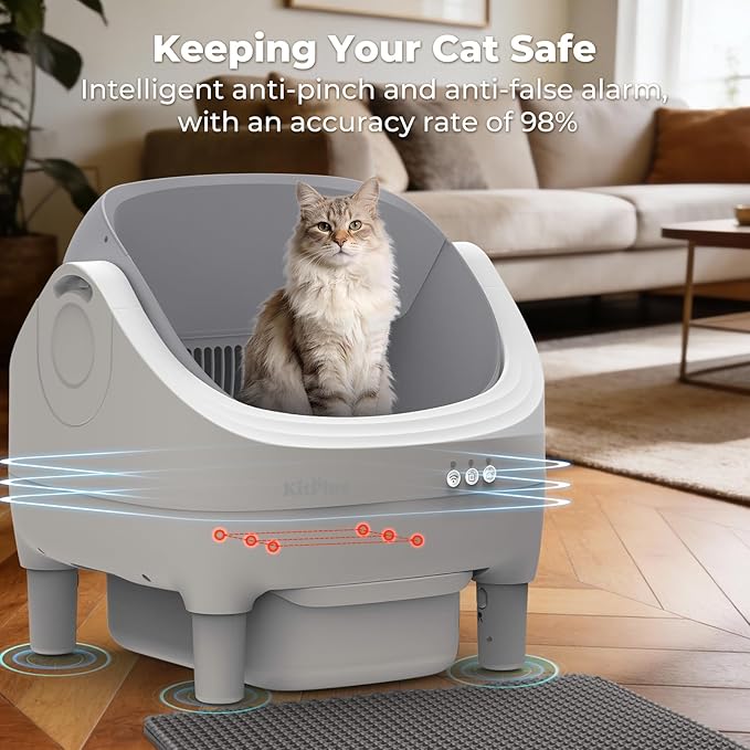 Self Cleaning Litter Box, Automatic Cat Litter Box-APP Control, Open-Design Electric Litter Box, Safety Anti-Pinch, Odor-Free Waste Disposal Includes Trash Bags, Suitable for Multiple Cats, White
