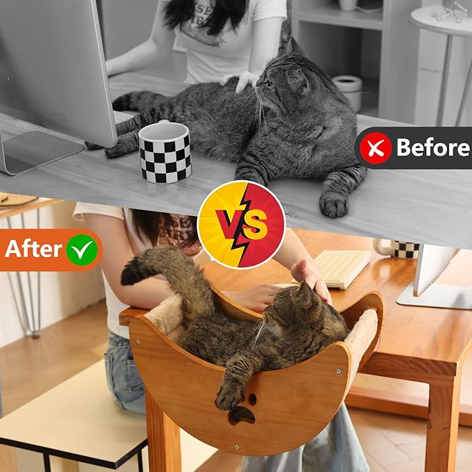 Cat Window Perch Hammock Bed with Strong Suction Cups, Space-Saving Window Cat Bed for Indoor Cats, Multi-Use Moon Shelf for Desk or Window