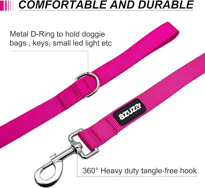 azuza 3 Pack Nylon Dog Leashes,Strong & Durable Basic Style Leash with Easy to Use Collar Hook,Available in Multiple Lengths for Small Dogs, Hot Pink/Pink/Purple