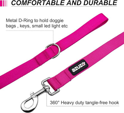 azuza 3 Pack Nylon Dog Leashes,Strong & Durable Basic Style Leash with Easy to Use Collar Hook,Available in Multiple Lengths for Small Dogs, Hot Pink/Pink/Purple