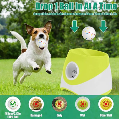 Moclever Automatic Dog Ball Launcher,Indoor/Outdoor Interactive Ball Thrower Fetch Machine for Small Medium Dogs Included 6 Tennis Balls Dog with 3 Adjustable Launch Distance