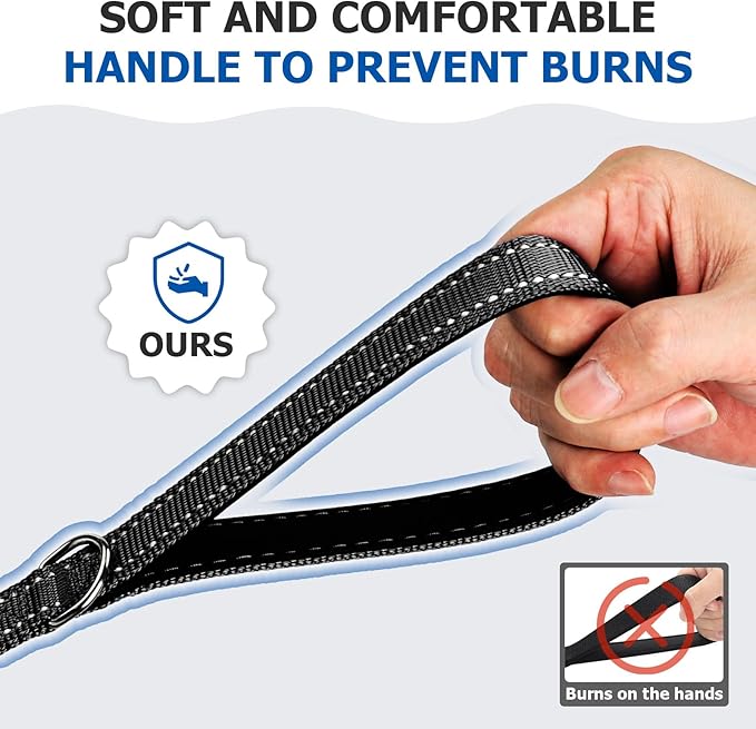 Reflective Dog Leash–10FT/16FT/30FT/50FT/100FT Durable Nylon Training Leash with Heavy-Duty Metal Clasp, High Visibility for Night Walking, Perfect for Small, Large Dogs (Black, 50FT)