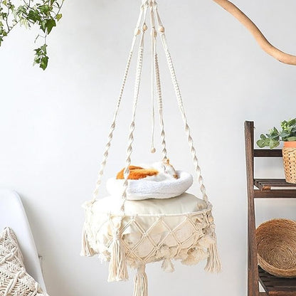 Hand Woven Cat Hammock with Stylish Bohemian Designs, Hanging Cat Bed, Cats Swing Bed, Pet Supplies, Home Decor, Cats Hammock Beds for Playing, Sleeping, Lounging and Climbing