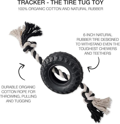 Natural Rubber Tire and Organic Cotton Rope Pull and Chew Dog Toy for All Pet Breeds, Black, Medium
