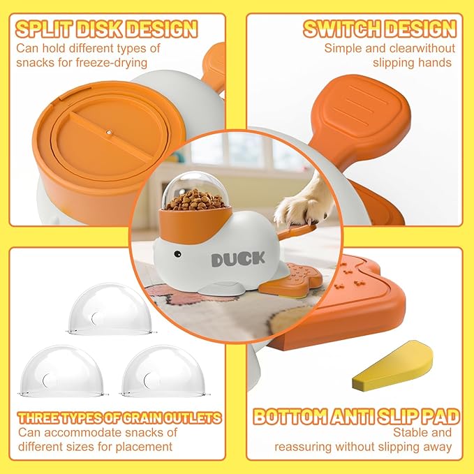 Interactive Dog Treat Dispenser Toy & Slow Feeder Dog Bowls - Duck-Shaped Puzzle Toy for Mental Stimulation, Adjustable Food Outlet for Small to Medium Cats and Dogs