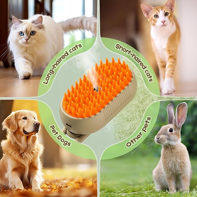 Pet Steam Groomer Brush, 2025 New 3 in 1 Steam Cat Steam Brush for Shedding & Grooming, Multifunctional Hair Removal Comb for Cats Dogs (Khaki＋White)