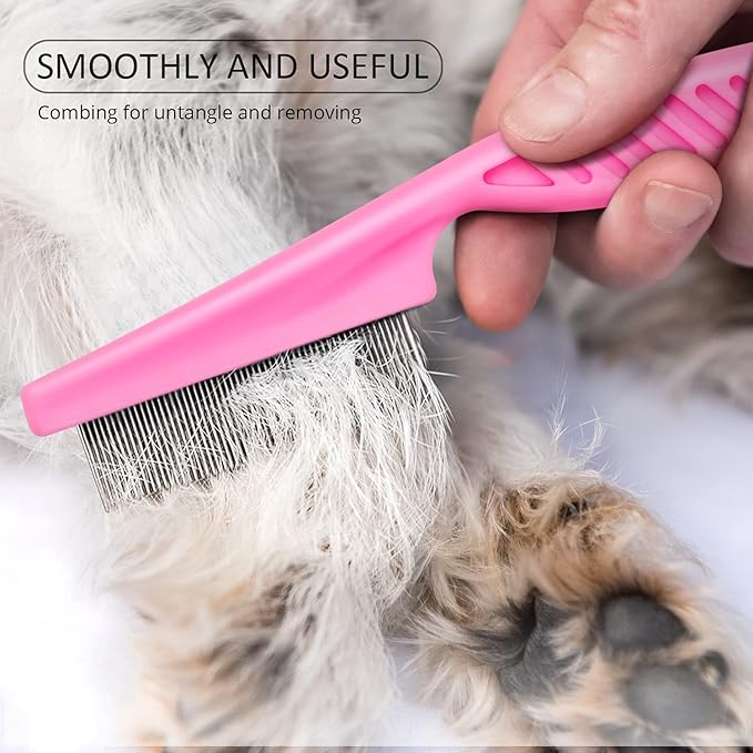 Boao 6 Pack Flea Lice Comb Stainless Steel Dog Cat Grooming Combs with Rounded Teeth, Double Sided Pet Tear Stain Remover Dematting Tool for Pets(Pink, Yellow, Dark Blue, Green, Blue, Orange)