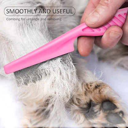 Boao 6 Pack Flea Lice Comb Stainless Steel Dog Cat Grooming Combs with Rounded Teeth, Double Sided Pet Tear Stain Remover Dematting Tool for Pets(Pink, Yellow, Dark Blue, Green, Blue, Orange)