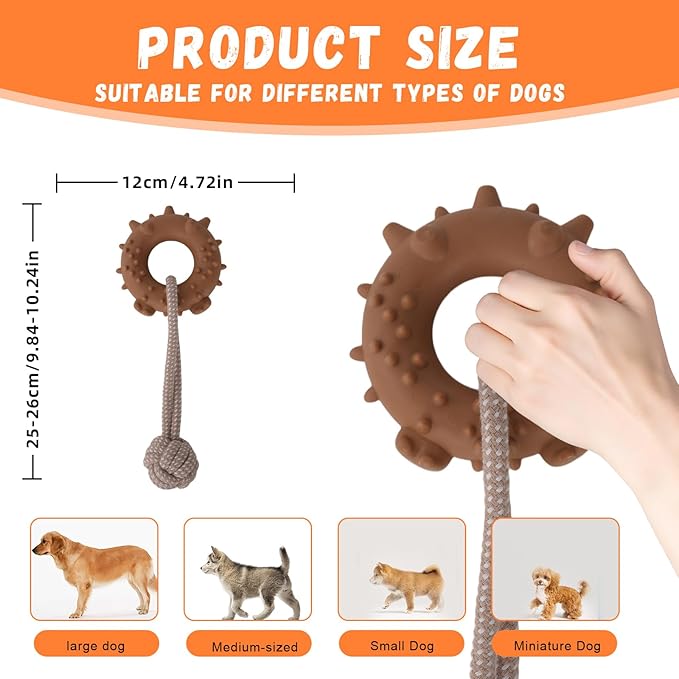 Dog Rope Toy for Medium and Small Dogs Interactive Puppy Toys Tug of War Rope Tether Tug Outdoor Dog Toy 1 Knot Puppy Teething Chew Cotton with PVC Doughnut (Coffe)