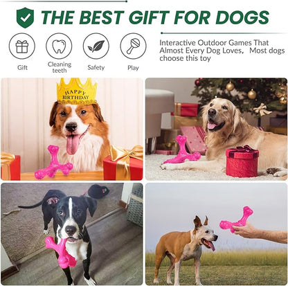 Dog Chew Toys for Aggressive Chewers Large Breed,Indestructible Bones Toy，Durable Cleaning Toothbrush Natural Rubber Dog Toys… (Pink)