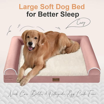 Large Dog Bed Orthopedic Washable: Beds Bolster XL Bed Big XLarge Dogs Memory Foam Sofa Couch Waterproof Removable Cover - Pink