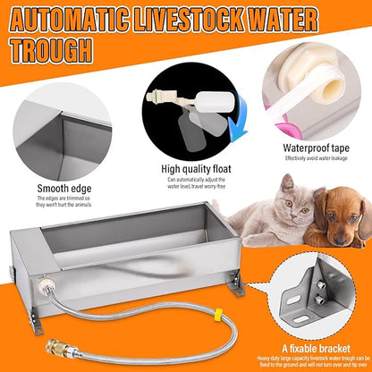 Automatic Livestock Water Trough, Animal Drinking Water Bowl Dispenser with Float Valve Kit, Self Filling Water Trough for Dogs Large Capacity Dog Waterer for Horse,Goat,Pig,Dog, Sheep