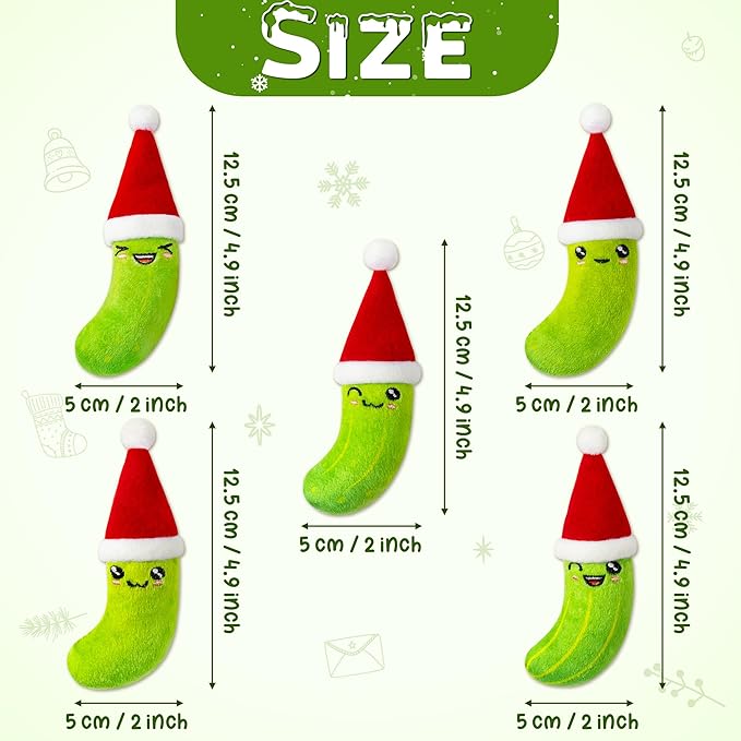 MALLMALL6 Catnip Toys for Cat - 5Pcs Christmas Pickle Catmint Interactive Cat Toy for Indoor Cats, Soft Santa Hat Kitten Supplies, Kitten Teething Chew Toy Set, Pet Xmas Gifts for Kitty Lover