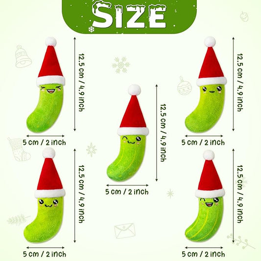 MALLMALL6 Catnip Toys for Cat - 5Pcs Christmas Pickle Catmint Interactive Cat Toy for Indoor Cats, Soft Santa Hat Kitten Supplies, Kitten Teething Chew Toy Set, Pet Xmas Gifts for Kitty Lover