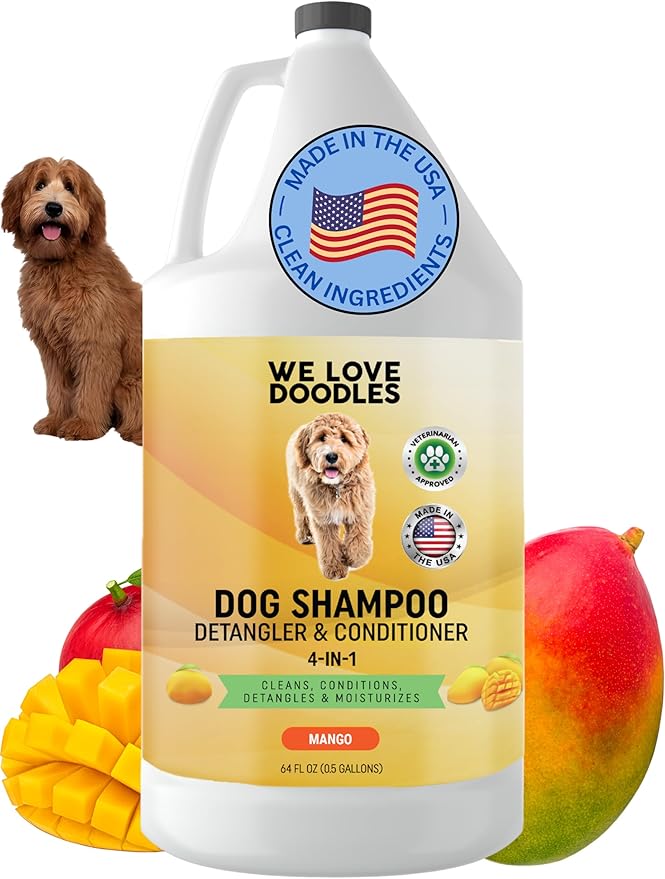 Dog Shampoo Half Gallon - Cleans, Conditions & Detangles, Goldendoodles, Poodles, & Doodle Shampoo - for Matted Pet Hair - Sensitive Skin Wash for Puppies - Made in The USA, 64OZ (Mango)