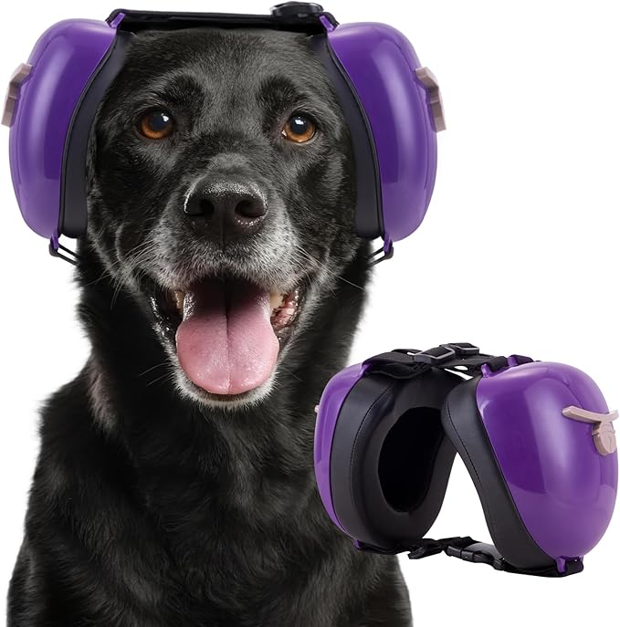 New Dog Ear Muffs for Noise Protection - 30dB NRR Dog Headphones, Noise Cancelling Hearing Protection Against Thunder/Fireworks/Vacuums, Upgraded Design with Bell Accent (Purple, Large)