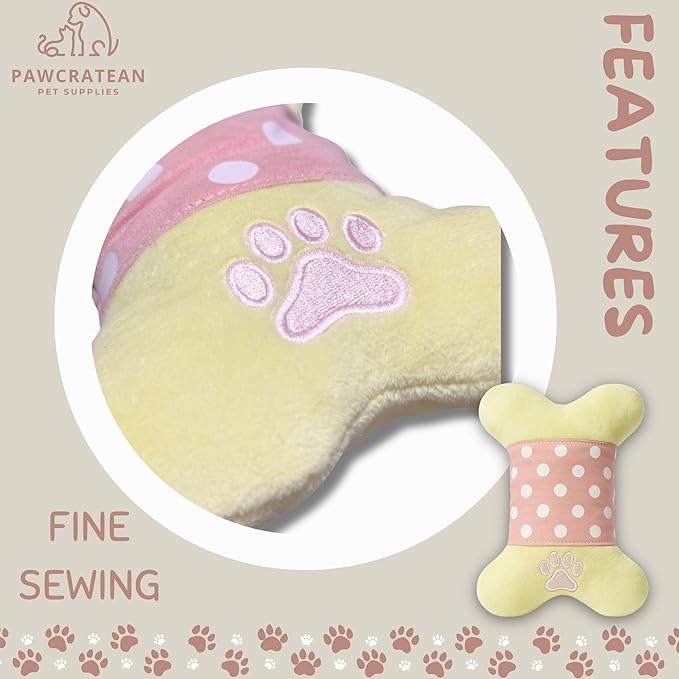 7" Squeaky Plush Toy for Puppies Small Dogs Self Etertainment Washable Soft Made [PET ONLY] (Pink Cartoon Bone)