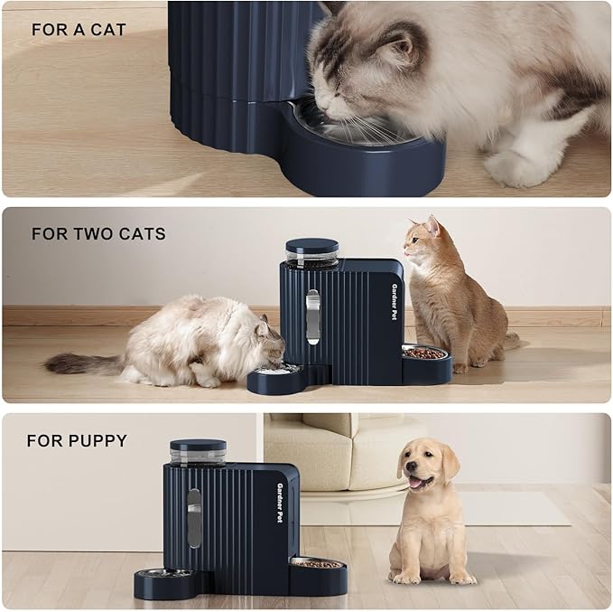 Gardner Pet Gravity Cat Food Feeder and Water Dispenser Stainless Steel Bowls Two-in-One Set Large Capacity Automatic Feeder for Pets Dogs, Puppies, Kittens-(0.8 Gallons x 2)