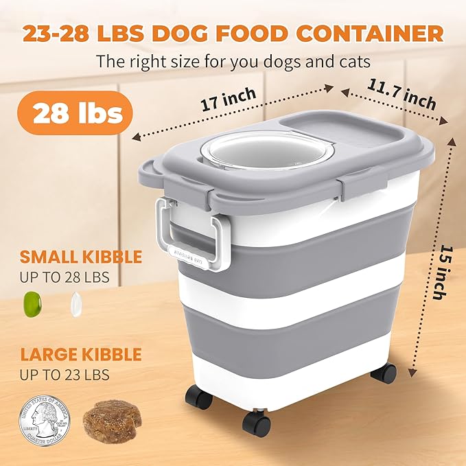 25-28lbs Dog Food Storage Container, Collapsible Dog Food Container, Wheels, Handle, Airtight Pet Food Storage Container, Scoop, Small Dry Container For Dog Cat Bird Food