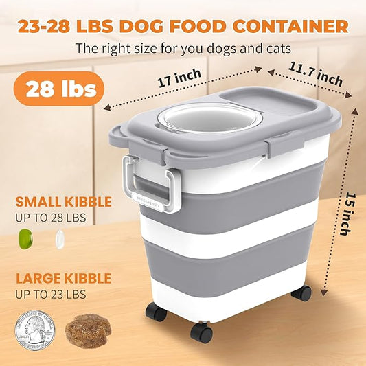 25-28lbs Dog Food Storage Container, Collapsible Dog Food Container, Wheels, Handle, Airtight Pet Food Storage Container, Scoop, Small Dry Container For Dog Cat Bird Food