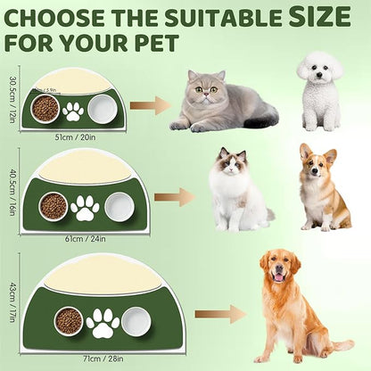 Cat Feeding Mat, 20''x12'' Absorbent Small Pet Food Mat, Wipe Clean Pet Placemats for Food and Water, Non-Slip Rubber Mat for Cat Bowls, Fit with Single Normal Cats Dogs Bowls, Green & Yellow