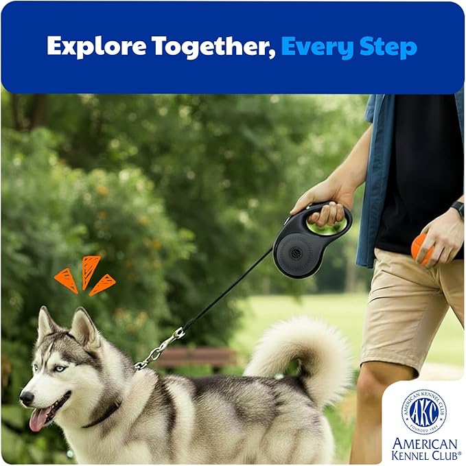American Kennel Club Retractable Dog Leash, 16.4ft, Tangle-Free, Ergonomic Grip, One-Hand Brake, for Medium & Large Dogs up to 110 lbs