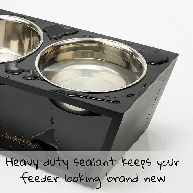 Pawfect Pets Elevated Dog Bowl Stand- 7" Raised Dog Bowl for Medium Dogs. Pet Feeder with Four Stainless Steel Bowls (Black)