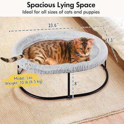 Elevated Cat Hammock Bed for Indoor Cats, Fluffy Warm Cuddle Cats Bed with Detachable Pad Bed Cover, Portable Pet Bed Raised Cuddler for Sleeping Kittens, Small Dog, Oval Cat Hammock Grey