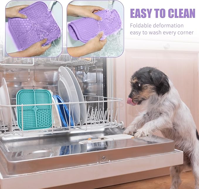 Lick Mat for Dogs, Premium Lick Pad with Suction Cups for Dog Anxiety Relief, Slow Feeder Dog Bowls, Bathing, Grooming and Training (Cyan, Purple, 2pack)