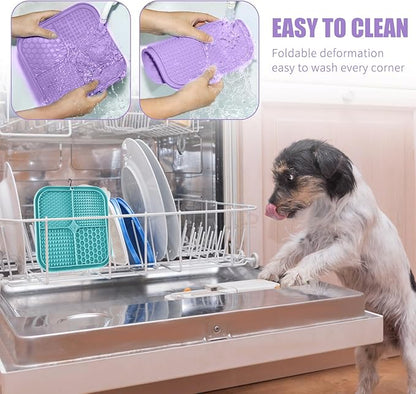Lick Mat for Dogs, Premium Lick Pad with Suction Cups for Dog Anxiety Relief, Slow Feeder Dog Bowls, Bathing, Grooming and Training (Cyan, Purple, 2pack)