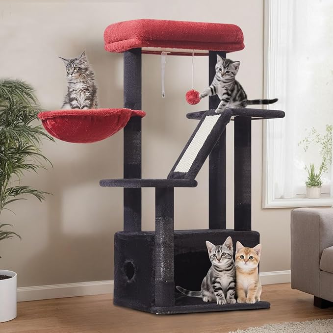 Taoqimiao Gothic Cat Tree,38.5-Inch Cat Tower for Indoor Cats,Suitable for Kittens with Luxurious cat condo with Adjustable Baskets and Luxurious Perch MS029SBR Black and Red