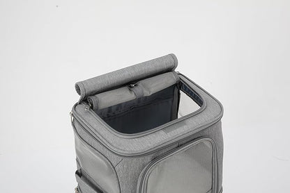 Rolling Pet Carrier for 2 Pets,Double-Compartment Pet Rolling Carrier with Wheels for 2 Pets,for Up to 22 LBS,Super Ventilated Design,Ideal for Traveling/Hiking/Camping (Grey)