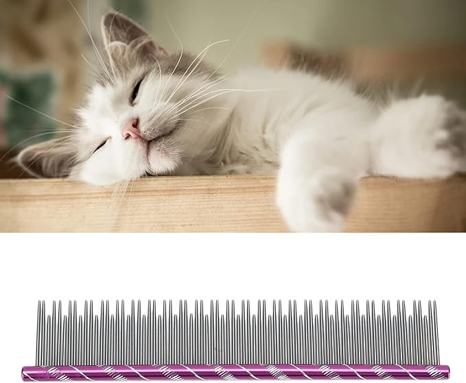 Pet Hair Removal Comb Reusable Comfortable Stainless Steel Comb for Cat Grooming Pet Hair Removal Comb Stainless Steel Pet Comb Open Knot Comb Grooming Comb (Volet)