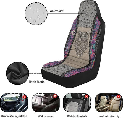 Owl Car Front Seat Covers Waterproof Universal Front Seat Cover Boho Floral Removable Automotive Accessories Suitable for Cars, SUV and Trucks