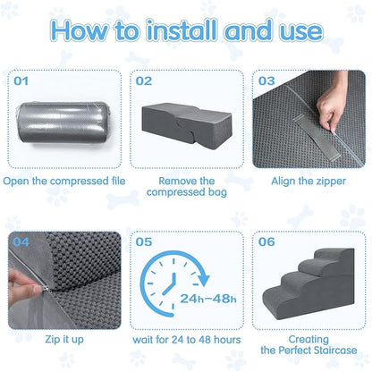 4-Step Dog Stairs, 19.8 Inch High Pet Steps for Small Dogs and Cats, Non-Slip Indoor Pet Ramp, Grey
