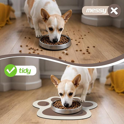 Le couranT Pet Feeding Plastic Placemat -Cat Dog Mat for Food and Water Bowl, Absorbent Quick Dry Food Mat, Anti-Slip No Stains Dog mat with Footprints for Messy Drinkers,Cute Cat Paw-12x17 in