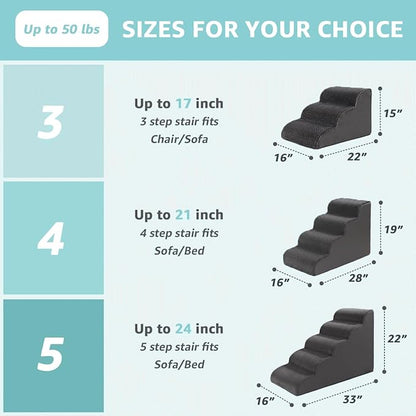 Dog Stairs for Small Dogs 19" H, 4-Step Dog Steps Ramp for High Beds and Couch with Anti-Slip Washable Cover and Durable High Density Foam, Pet Stairs for Cats, Grey