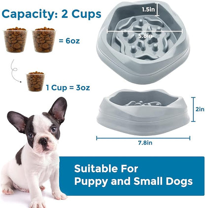 VANNON Slow Feeder Dog Bowls Non Slip Puppy Bowl Durable Dog Puzzle Feeder Bloat Stop Food Bowls for Puppy and Small Dogs, BPA Free, 2 Cups, Grey