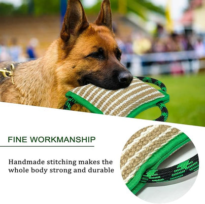 LWBMG Dog Rope Toys, Dog Jute Bite Pillow with 3 Strong Handles, Tug of War Dog Toy, Perfect Pull Toy for Medium Large Dogs Training Interactive Playing