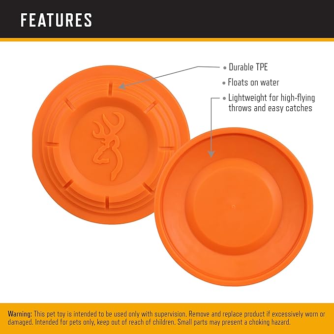 Browning Pet Training Tools, Durable Dog Toys for Tug and Fetch, Clay Pigeon (Orange), One Size